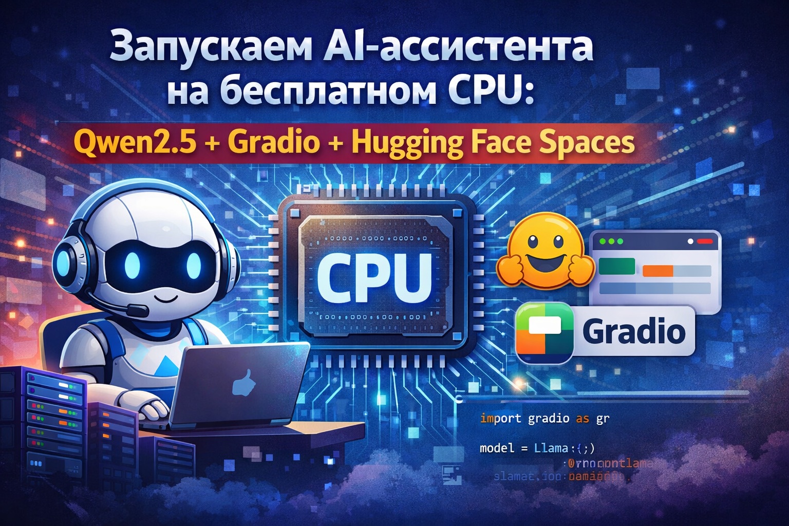 Запускаем AI-ассистента на бесплатном CPU: Qwen2.5 + Gradio + Hugging Face Spaces