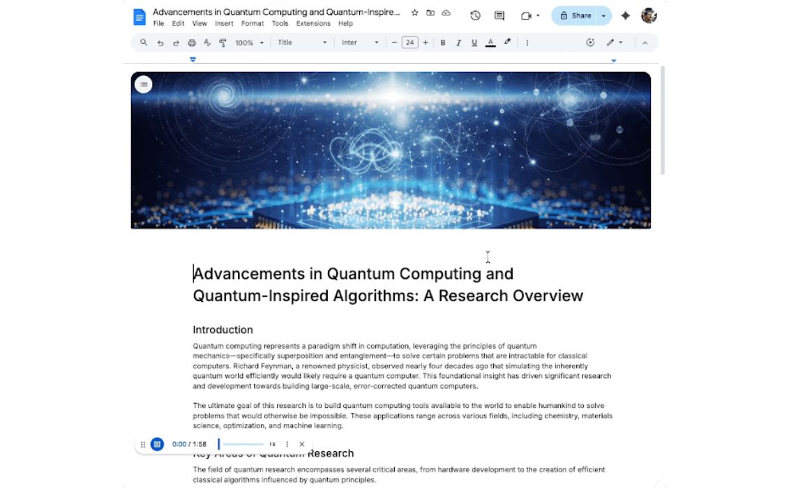 В Google Docs появились аудио-сводки с ИИ