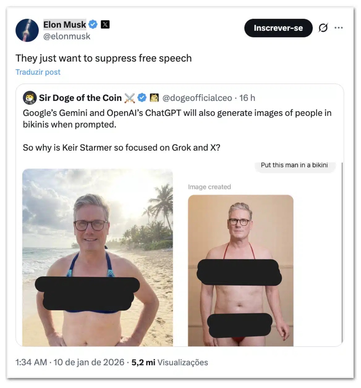 В Великобритании расследуют дипфейки Grok — Маск репостит фото Страмера в бикини
