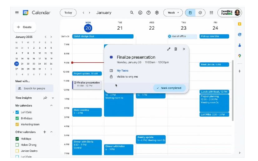 В Google Calendar теперь можно отмечать время для задач вне встреч