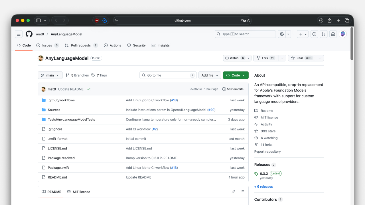 Вышла библиотека Any Language Model, с её помощью можно использовать любые LLM в Foundation Models